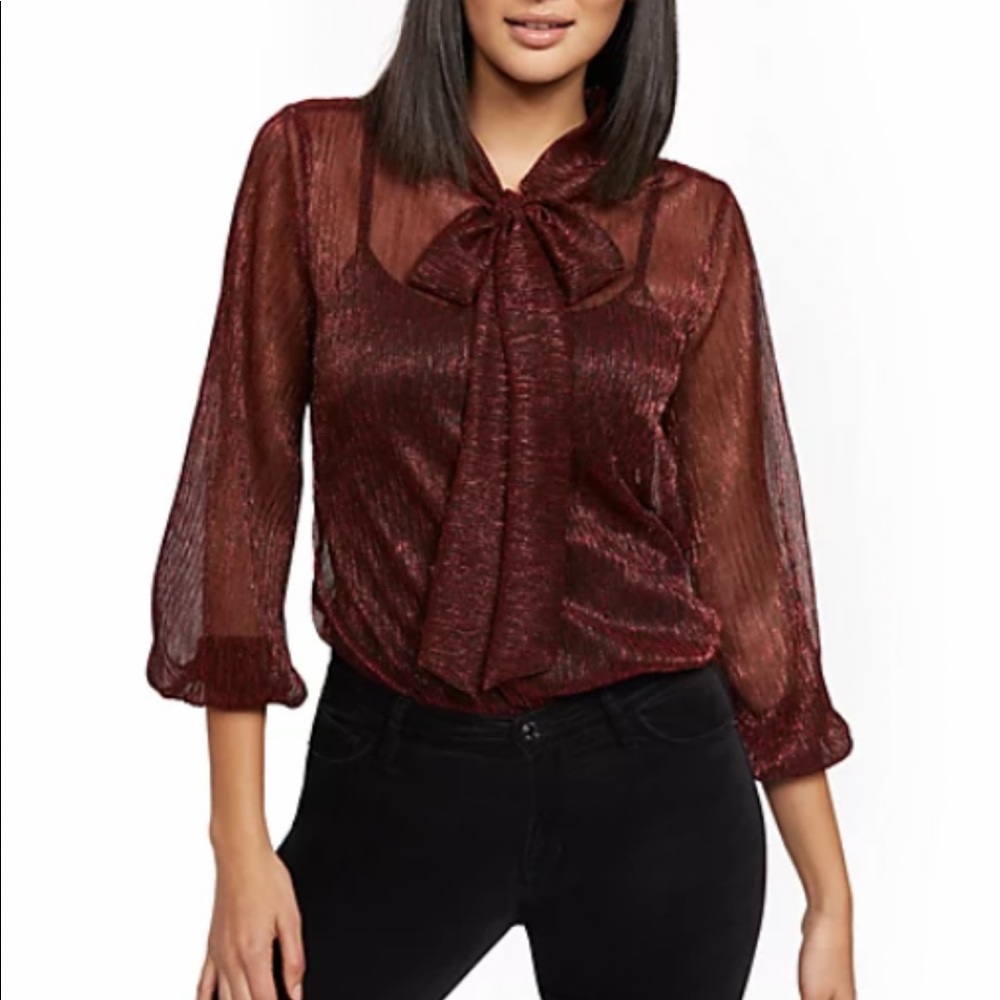 New York & Co. Metallic Tie Neck Blouse